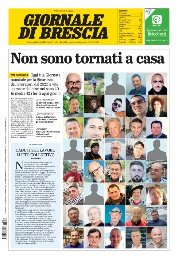 Prima-pagina-giornale di brescia-oggi-edizione-del-2024-04-28